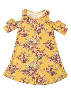Boho Mustard Floral Cold Shoulder Dress Size M | Boutique Spring Mini Dress